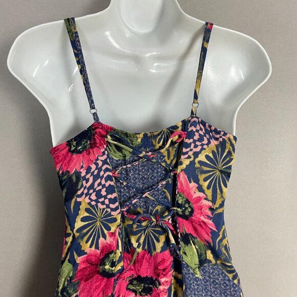 Abercrombie & Fitch Dress Mini Lace-Up Back Floral Graphic Pattern Button-Up XS - Picture 4 of 10